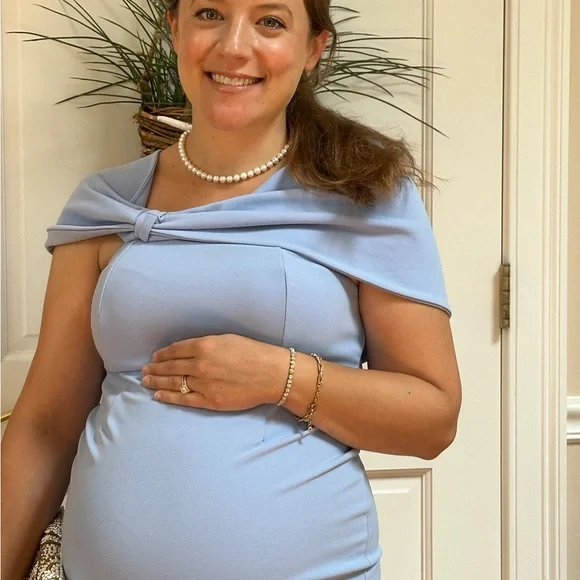 Club L London One Shoulder Light Blue Maternity Dress - Picture 2 of 5